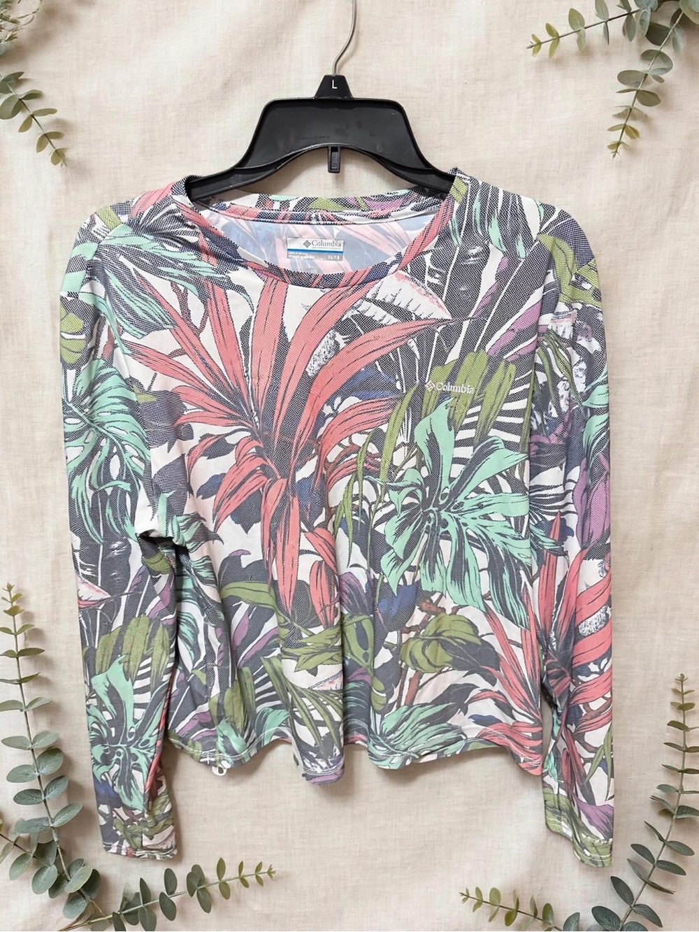 Columbia Women's Tropical Leaf Print Long Sleeve Top - Coral, Mint, Gray